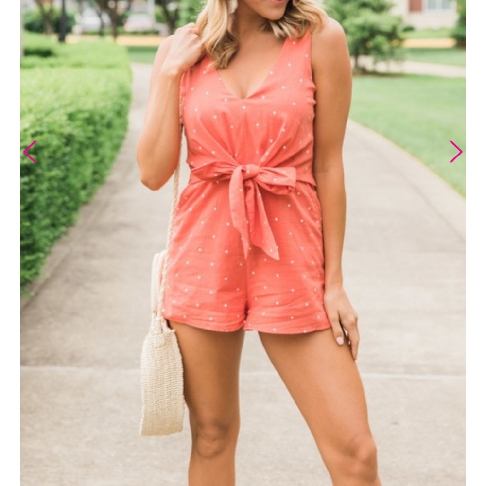Pink Lily Orange Polka Dot Romper